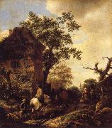 RUISDAEL, Jacob Isaackszon van The Outskirts of a Village,with a Horseman oil painting artist